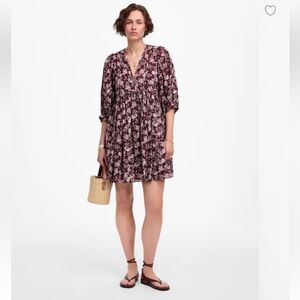 Madewell Splitneck Puff Sleeve Babydoll Dress in Olivia Floral Dark Fig XS
